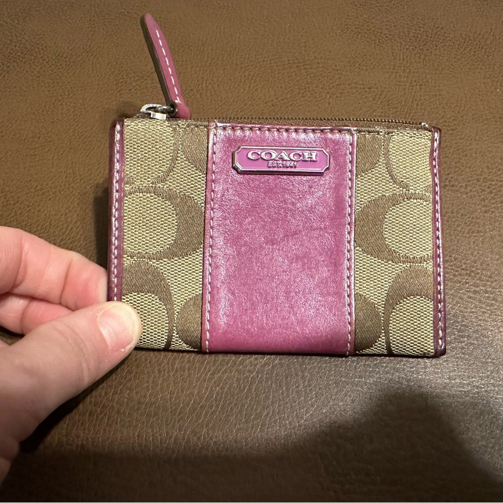 Coach Pink and Tan Zip Card Holder